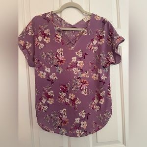 Purple floral blouse